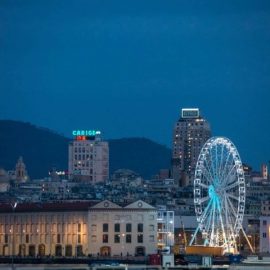 Genova, 10/11/2017. Accensione della ruota panoramica installata all'Arena del Mare del Porto Antico.